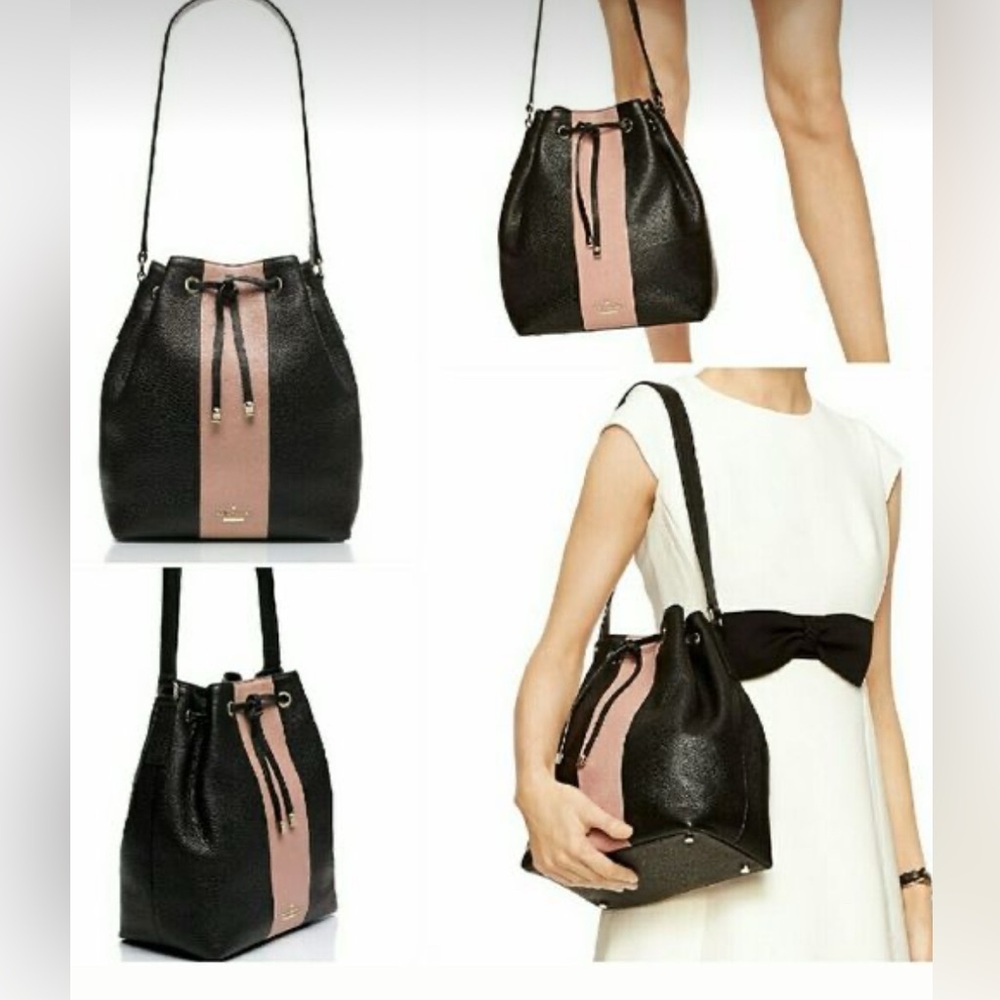 •KATE SPADE•BLACK& MAUVE BENNETT STREET SEREN BUCKET DRAWSTRING SHOULDER SATCHEL
